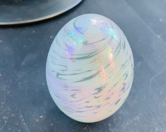 Egg Shaped Opalescent White Glass Paperweight