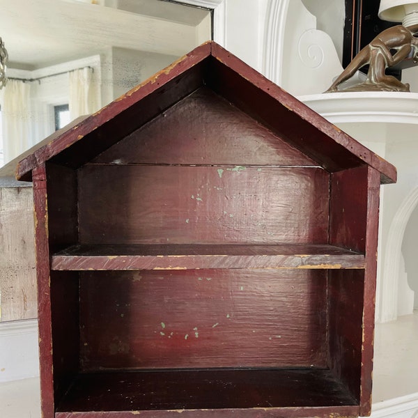 Vintage Wood House Bookshelf Trinket Shelf