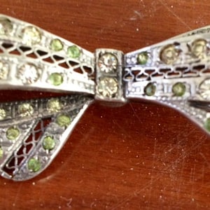 SALE-Vintage Sterling Marcasite Rhinestone Bow Pin image 1