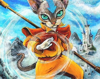 Giclee Prints & CANVASES, "Kitty Aang", Wall art, cat art (please read "Item details" in Description below)