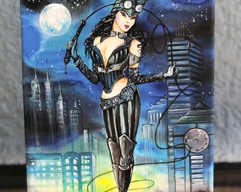 CANVAS 8"x 10", "Cat woman" Gotham, steampunk style, Only few available! (Please read description).