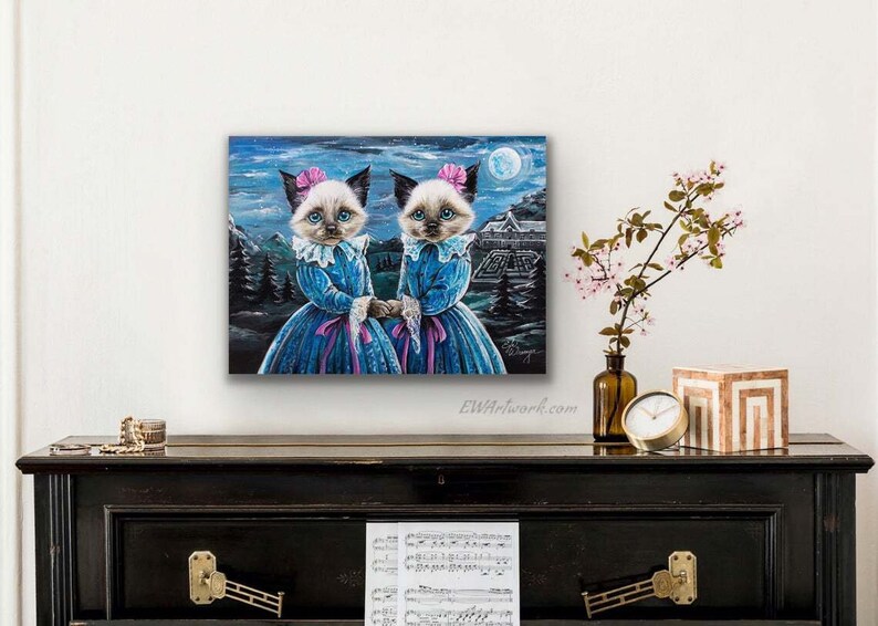 Giclée Prints & CANVASES, Double Trouble, Spooky cat art Please read Description below for details image 6