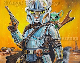 Giclée Prints & CANVASES, "Meowdalorian" cat art (Please read "Description" below for details)