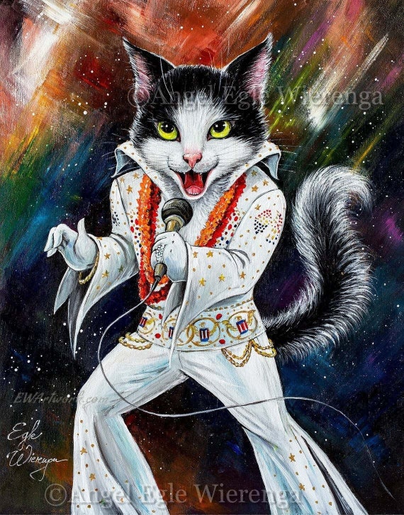 エルヴィス・パーレスリーの猫アート、ジクレープリントまたは 