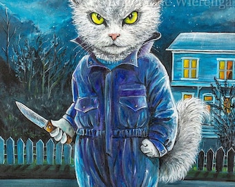 Giclée Prints & CANVASES, "Michael Meowers", Michael Myers, Horror, Halloween, Cat art (Please read Description below for details)