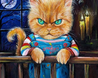 Prints & CANVASES, "Good Kitty", Spooky Cat art (Please read "Description" for details)