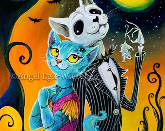 Giclee Prints & CANVASES, " J and S Meows", Wall art, cat art (please read "Item details" in Description below)