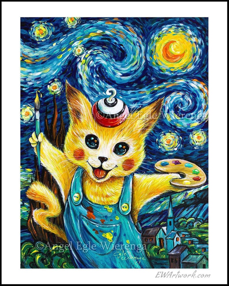 Giclée Prints & CANVASES, Pika Kitty, Game, Anime, Pikachu, Cat art Please read Description below for details image 2