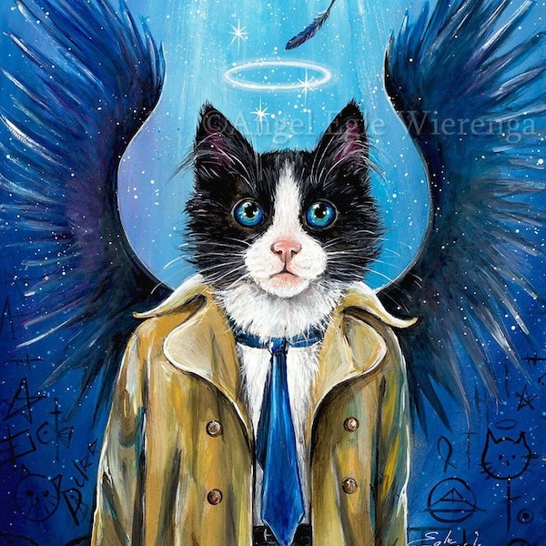 Angel Cat Giclée Print, Supernatural Feline Art, Castile Canvas