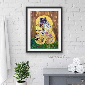 Giclée Prints & CANVASES, The Kitty Kiss , the kiss, Klimt, Wall art, Cat art Please read Description for details below image 3