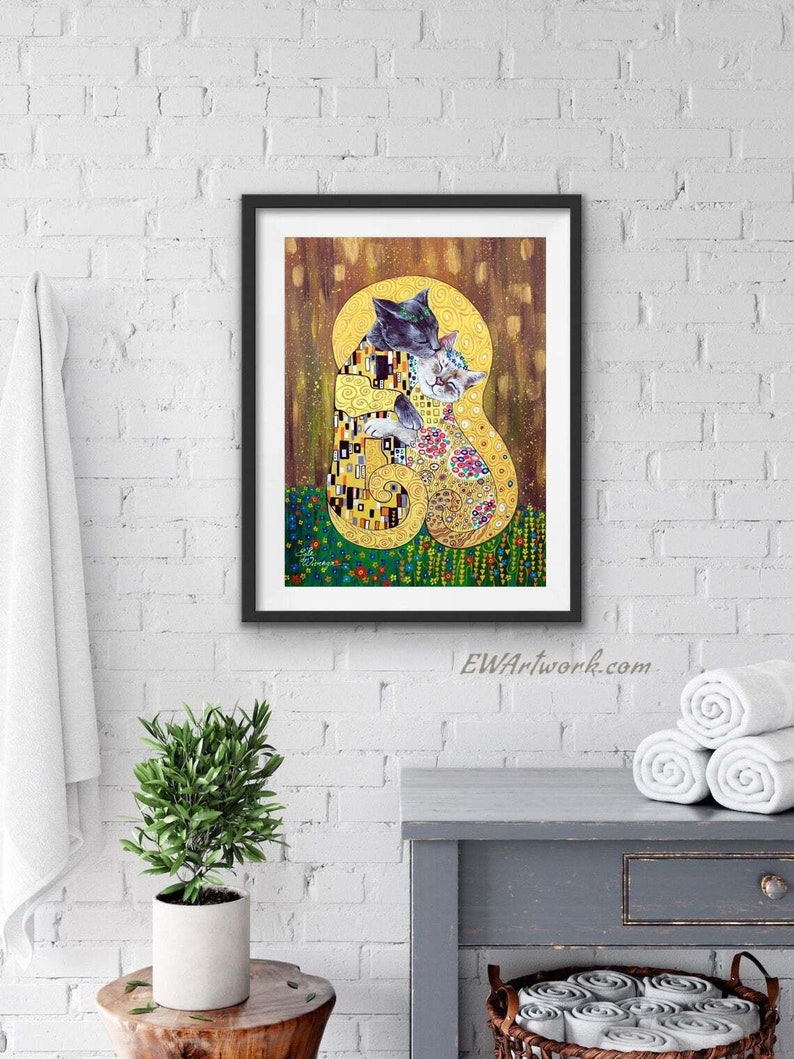 Giclée Prints & CANVASES, The Kitty Kiss , the kiss, Klimt, Wall art, Cat art Please read Description for details below image 3