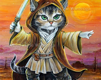 Giclee Prints & CANVASES, "Obi-Wan-Catnobi", Wall art, cat art (please read "Item details" in Description below)