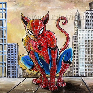 ジクレープリント＆キャンバス、「スパイダーキャット」、ウォールアート、猫アート（下記の説明の「商品の詳細」をお読みください）