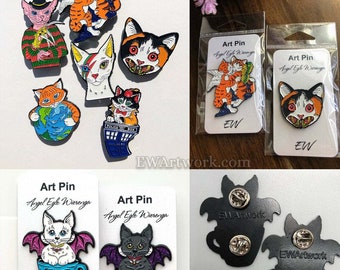 ENAMEL PINS, Collectible Cat Art Pins, Soft Enamel, Cat Art by Angel Egle Wierenga, (Please read Item details in the Description below!)