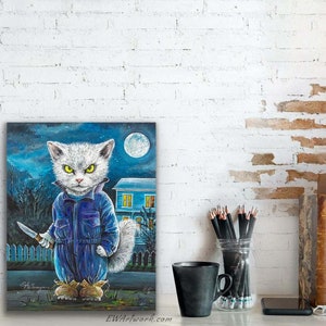 Giclée Prints & CANVASES, Michael Meowers, Michael Myers, Horror, Halloween, Cat art Please read Description below for details image 7