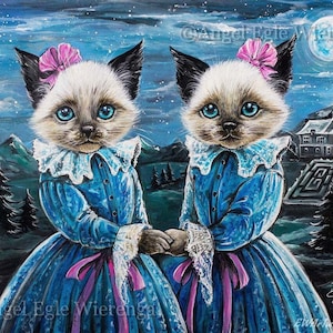 Giclée Prints & CANVASES, Double Trouble, Spooky cat art Please read Description below for details image 1