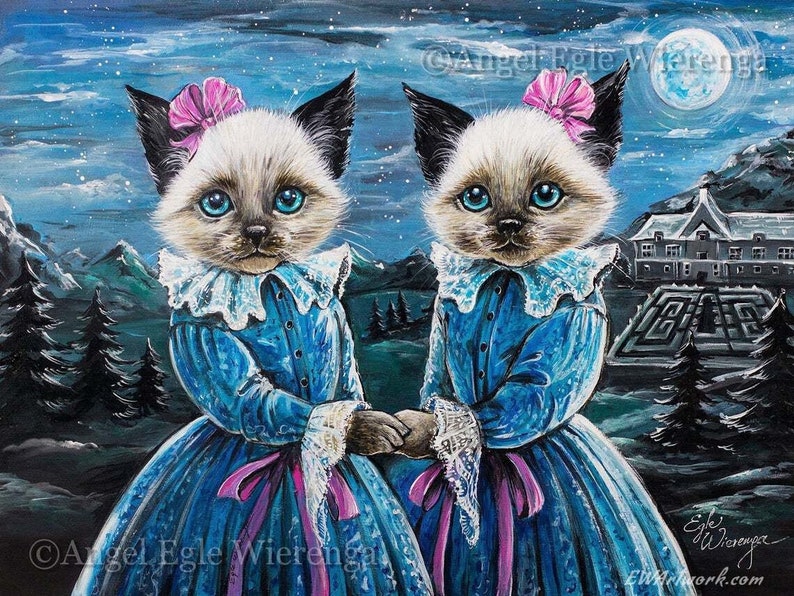 Giclée Prints & CANVASES, Double Trouble, Spooky cat art Please read Description below for details image 1