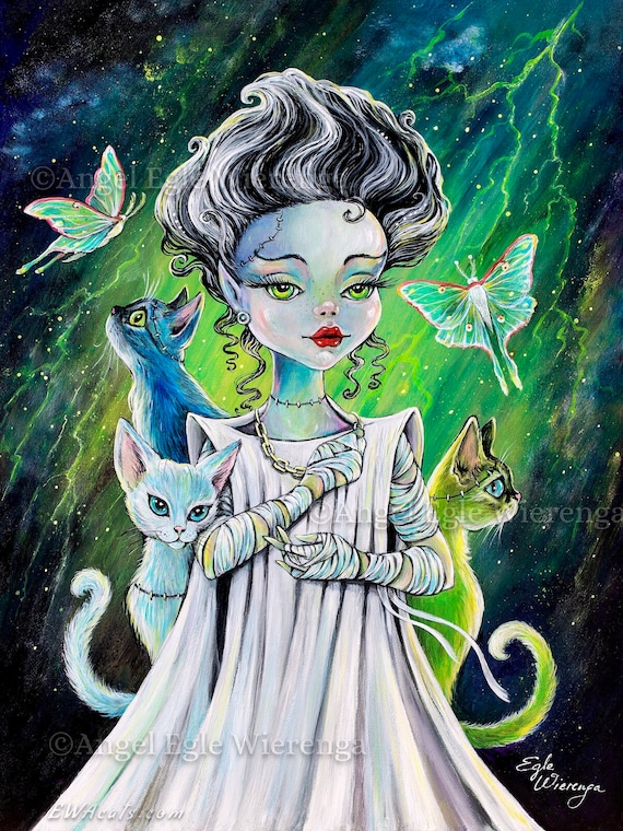 Giclée Prints & LEINWAND Braut und ihre Katzen Gruselige Halloween 