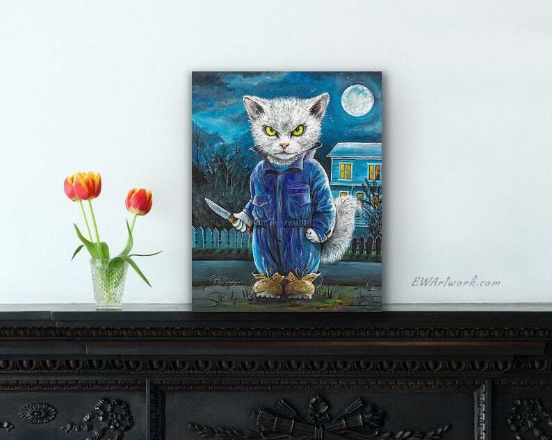 Giclée Prints & CANVASES, Michael Meowers, Michael Myers, Horror, Halloween, Cat art Please read Description below for details image 6