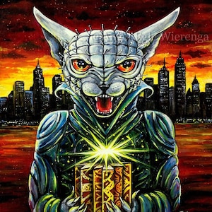Giclée Prints & CANVASES, "Hell Kitty", Hellraiser cat, Halloween, Horror, Spooky Cat art (Please read "Description" for details)