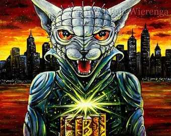 Giclée Prints & CANVASES, "Hell Kitty", Hellraiser cat, Halloween, Horror, Spooky Cat art (Please read "Description" for details)