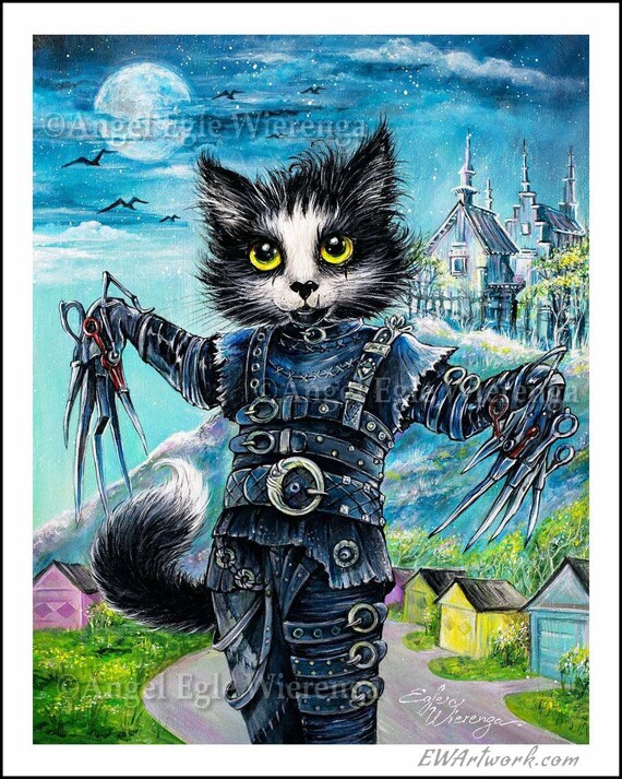 ジクレー版画とキャンバス、「Kitty ScissorClaws」、猫のアート（詳細