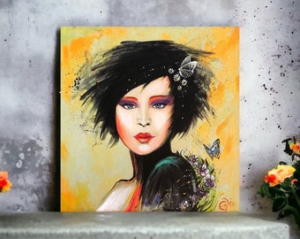 CANVAS 10"x 10" "Divine Olivia" Embellished canvas Giclée, of an Original Painting. End of Cycle, Only ONE Left! (Please read description).
