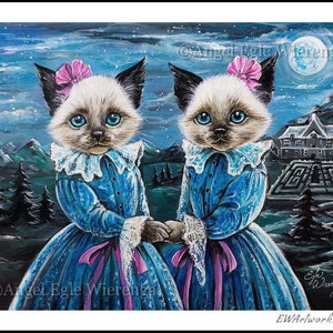Giclée Prints & CANVASES, Double Trouble, Spooky cat art Please read Description below for details image 2