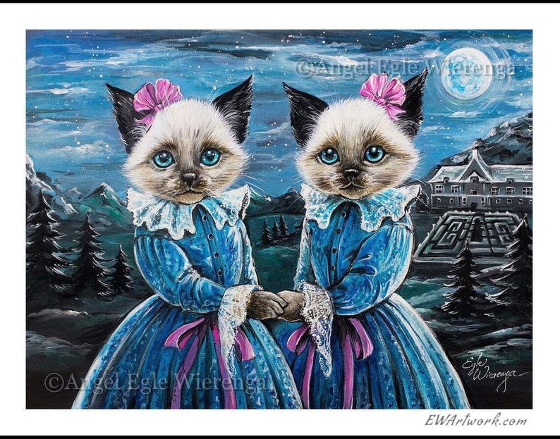 Giclée Prints & CANVASES, Double Trouble, Spooky cat art Please read Description below for details image 2