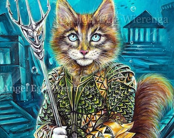 Giclée CANVAS, 8"x10", stretched, ready to hang "The King of CATlantis", art print of an original artwork