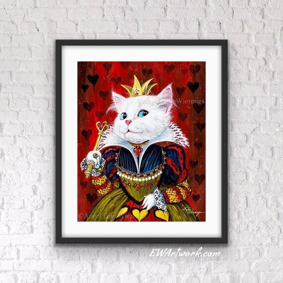 ジクレー版画とキャンバス、「猫の女王」、猫のアート（説明をお読み