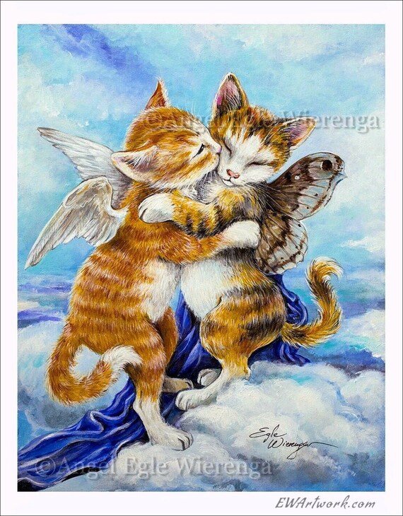 猫の天使のアートプリント、ジクレーキャンバス、限定版装飾マスター