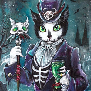 Giclee Prints & CANVASES, Baron SamCatdi, Baron Samedi, Voodoo cat, Spooky Cat art Please read Description below for details image 1