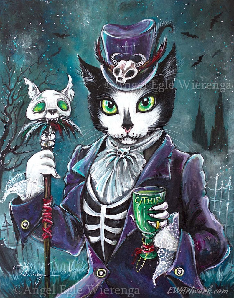 Giclee Prints & CANVASES, Baron SamCatdi, Baron Samedi, Voodoo cat, Spooky Cat art Please read Description below for details image 1