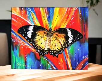 CANVAS 8"x 10", "Monarch Lacewing" Butterfly Embellished. End of Cycle, Only ONE available! (Please read description).