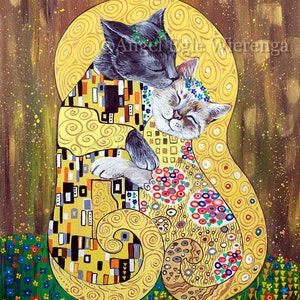 Giclée Prints & CANVASES, The Kitty Kiss , the kiss, Klimt, Wall art, Cat art Please read Description for details below image 1