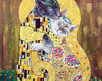 Art PRINTS & CANVASES, "The Kitty Kiss" , the kiss, Klimt, Wall art, Cat art (Please read "Description" for details)