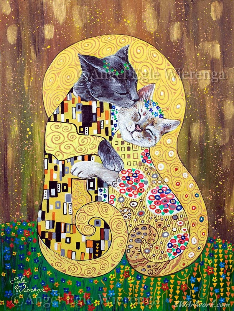 Giclée Prints & CANVASES, The Kitty Kiss , the kiss, Klimt, Wall art, Cat art Please read Description for details below image 1