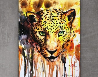 CANVAS 9"x 12" "Safari Leopard" Embellished Giclée canvas of an Original art,  End of Cycle, Only ONE Left! (Please read description).