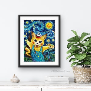 Giclée Prints & CANVASES, Pika Kitty, Game, Anime, Pikachu, Cat art Please read Description below for details image 3