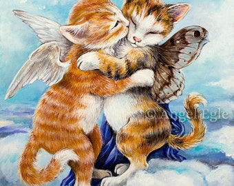 Cat Angel Art Print, Giclee Canvas, Limited Edition Embellished