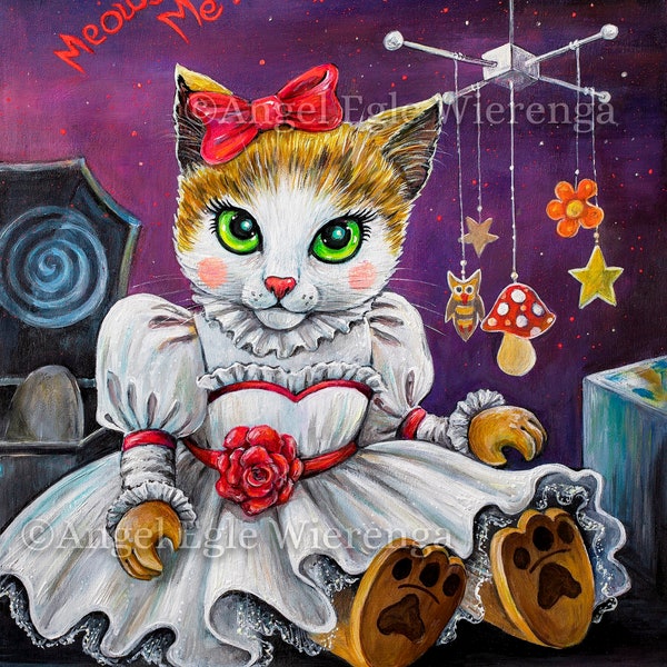 Giclée Prints & CANVASES,  "KittyBelle", Anabella cat, spooky cat art (Please read Item Details in "Description" below)