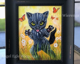 ORIGINAL PAINTING "Kitty Panther" -  cat art by Angel Egle Wierenga, EWArtwork, KittyWorks, Please Read Description!