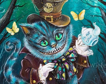 Giclée Art Prints & CANVASES, "Steampunk Cheshi", Cat art (Please read "Description" for details below )