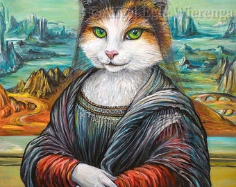 Giclée Prints & CANVASES "Meowna Lisa", Cat art (Please read "Description" for details below)