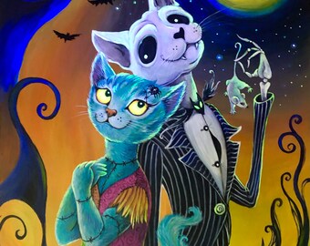 Supreme Master CANVASES Giclée, "Jack and Sally Meows", Hand Embellished , #5 of 5 (Lat one!) Item details in Description below