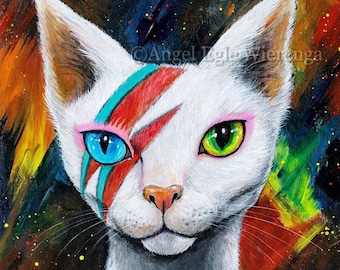 Ziggy Starpaws Cat Art, David Bowie Inspired, Giclée Print or