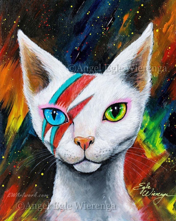 Ziggy Starpaws Cat Art, David Bowie Inspired, Giclée Print or