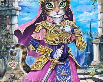 Giclee Prints & CANVASES, "Purrincess Z", Wall art, cat art (please read "Item details" in Description below)