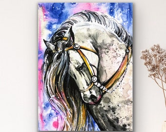 CANVAS 9"x 12" "White Spirit" Race Horse art, Embellished Giclée canvas of an End of Cycle, Only one available! (Please read description)